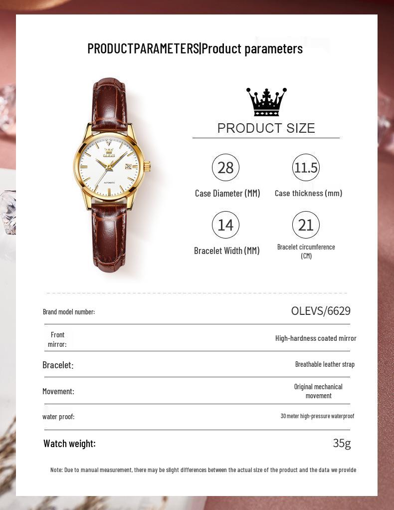 Women's Classic Waterproof Leather Strap Mechanical Watch