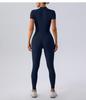 European & American Nude Feel Short Sleeve Yoga Jumpsuit - Women's Fitness Bodysuit with Zipper & Long Pants