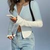 VAYLA Women T-shirt Spring Autumn Clothes Ribbed Knitted Long Sleeve Crop Tops Zipper Design Tee Sexy Female Slim Black White Tops