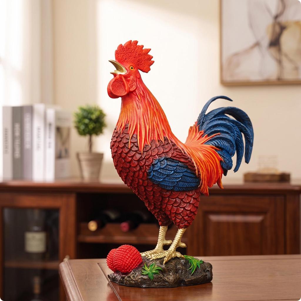Cockerel Figurine Brass Statue Multicolor for Homeowners, Collectors,