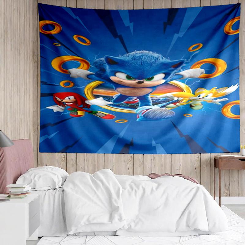Sonic Print Tapestry, Backdrop, Easy Setup, Ideal for Bedroom, Office & Living Room, with Aesthetic Wall Hanging Decor.