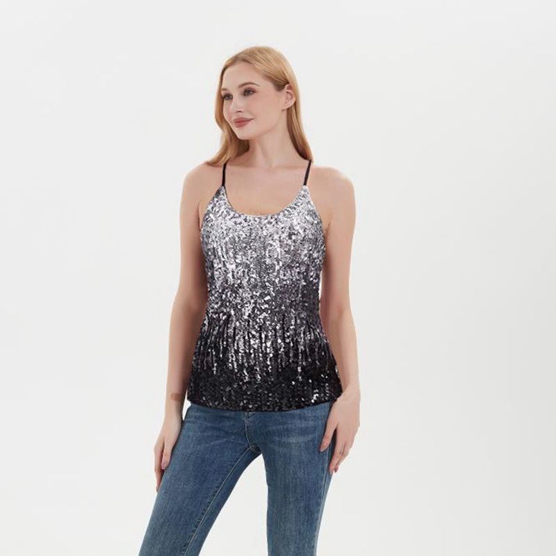 

Костюм для выступлений Женский жилет майка короткий с пайетками верхняя одежда нижнее белье топы мода модный сцена ночной клуб диско танцы Silver Gray Black Size XL wear around 126-67.50kg