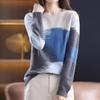 Autumn Fashion Cashmere Knitted Sweater Women Round Collar Pathcwork Color Pullover Winter Wool Sweater Tops Loose Clothes 28229