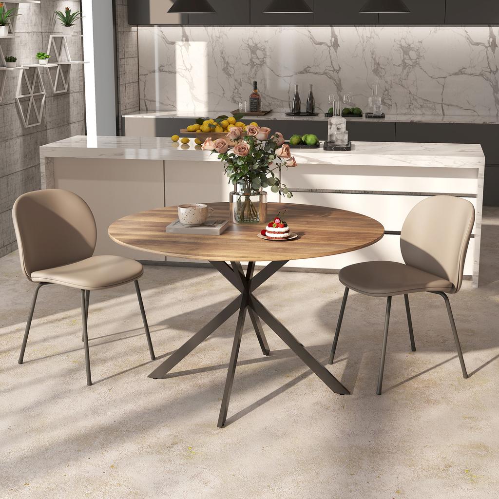 Round Dining Table for 4 People, Industrial Style Kitchen Table with Steel Legs, for Dining Room, Kitchen, Dark Brown