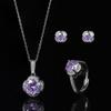 New Seiko Rose Cut Papalacha Zircon Necklace Earrings Color Treasure Ring Three-piece Set