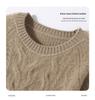 Women's 5-Needle Cable Knit Cashmere Sweater - Thickened 3-Ply, Round Neck, Long-Sleeve Pullover with Velvet Center & Wool.