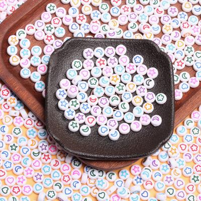 60Pcs Round Flat Acrylic Flower Star Moon Heart Loose Spacer Beads for Diy Jewelry Making Bracelet Necklace