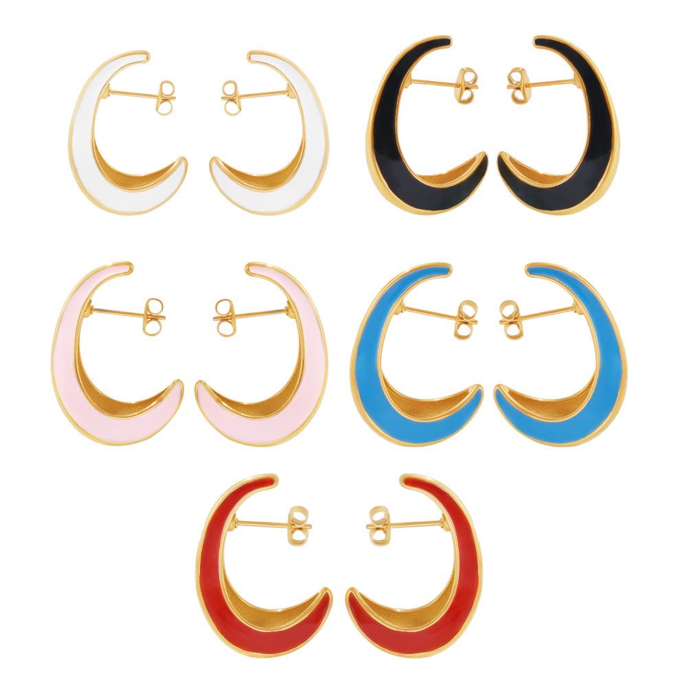 European Chic 18K Gold Plated Crescent Drop Earrings