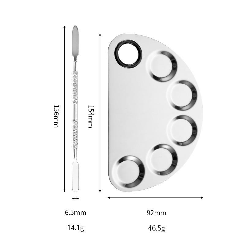 Stainless Steel Makeup Mixing Palette with Ring and Spatula