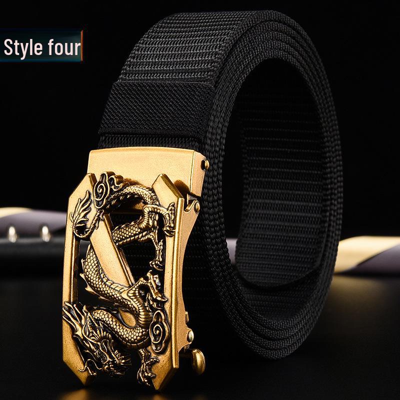 Men's Nylon Canvas Belt with Toothless Automatic Buckle - Retro Style, Plus Size.