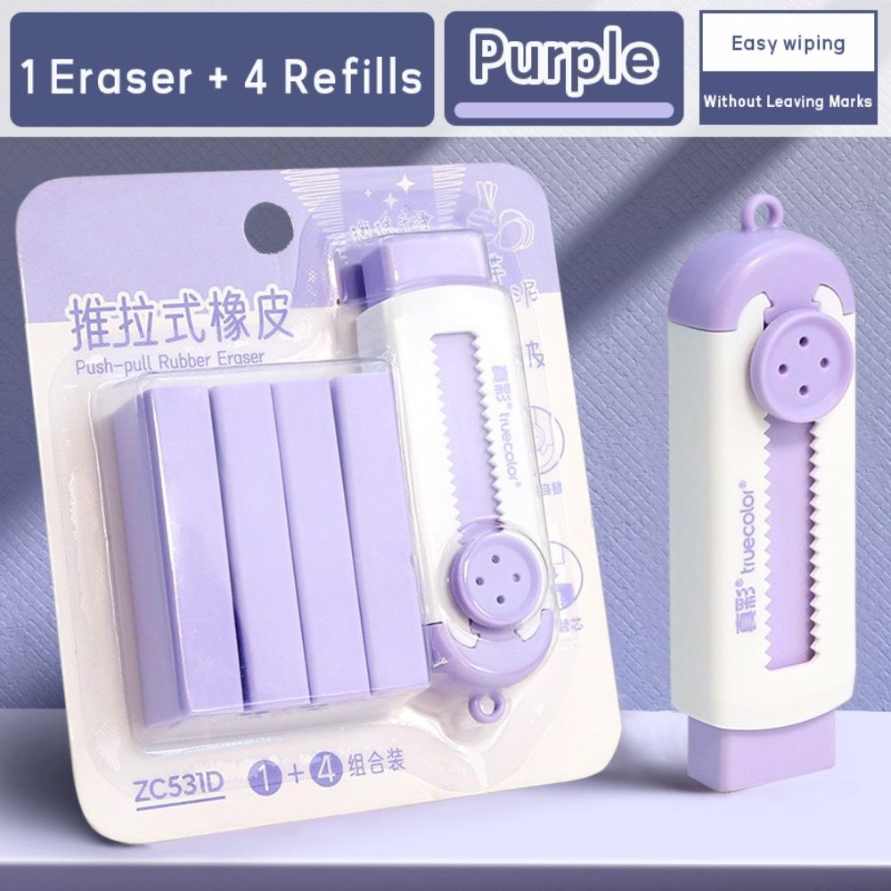 With 1 Refills Push-pull Eraser No Debris Refillable Pencil Erasers Without Leaving Marks Sliding Rubber Eraser