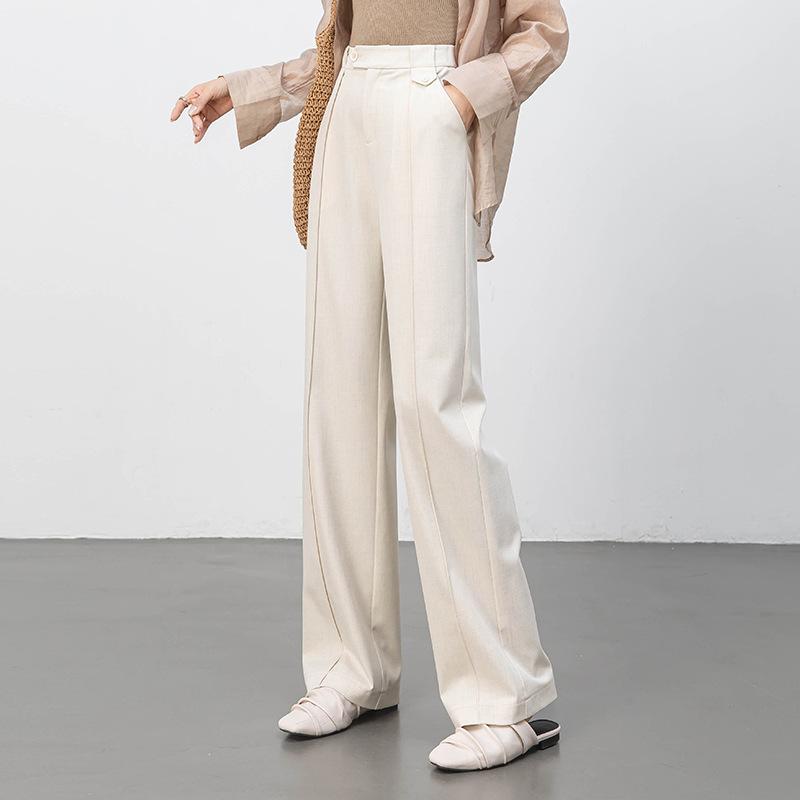 1116 Spring Narrow Straight Pants Women's High Waist Skinny Versatile Wide Leg Pants Commuting Casual Straight Pants