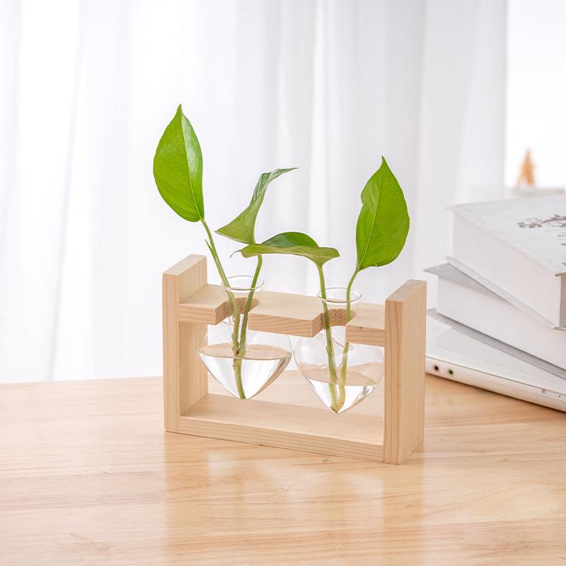 Wood & Glass Hydroponic Bottle - Simple Modern Home Decor