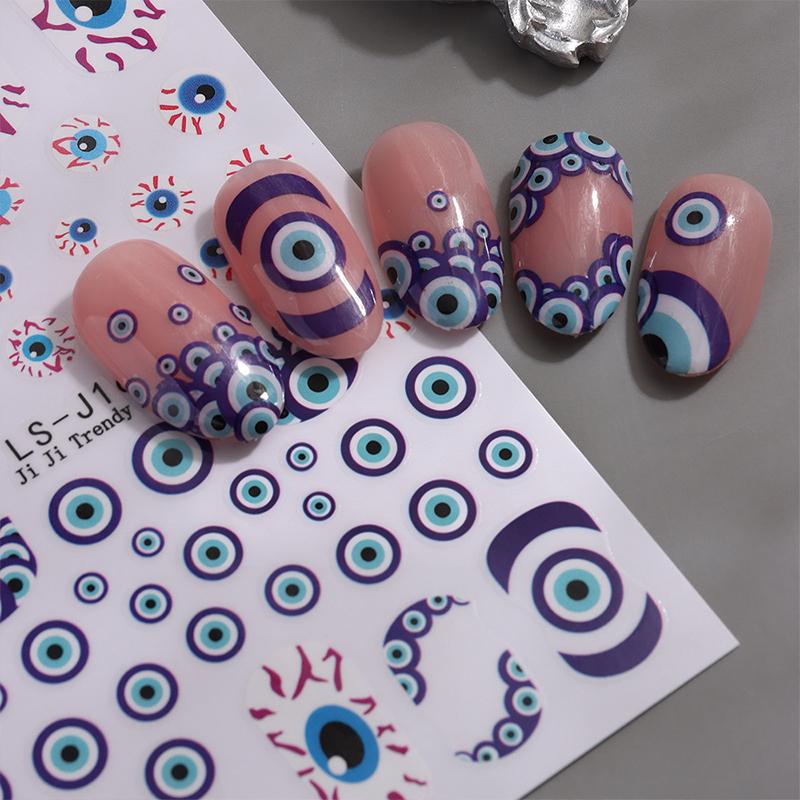 2Pcs Unique Design Halloween Nail Stickers Cartoon Devil Eye Ghost Skull Cat for Exclusive Halloween Party Nail Decor