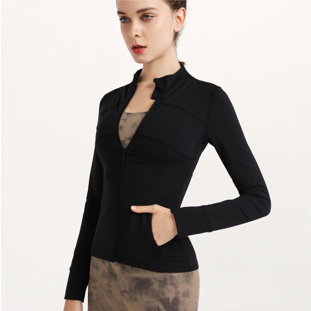 Yoga clothes spring and summer nude cover finger zipper long sleeve fitness clothes running sports top European and American tight jacket