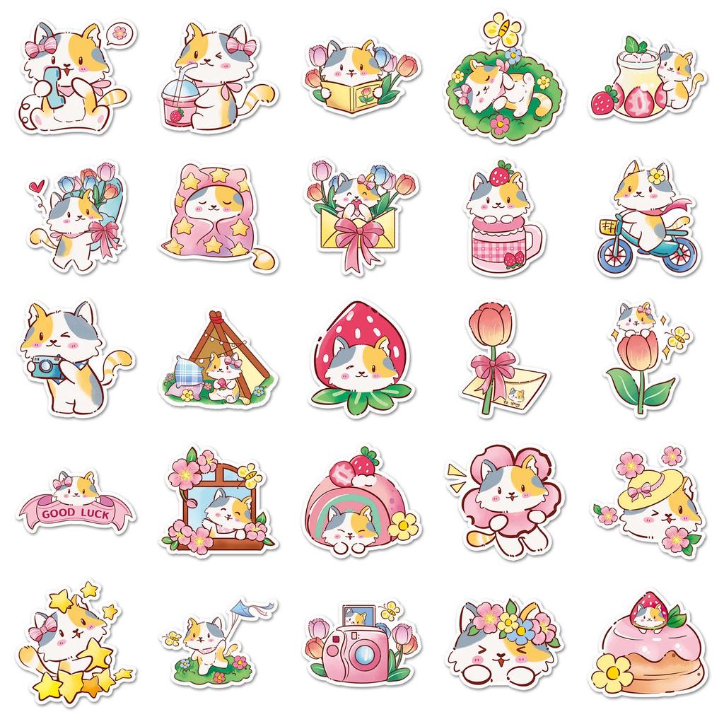 100 Hand-Painted Cute Cat Doodle Stickers for Water Cups, Phones, and Suitcases