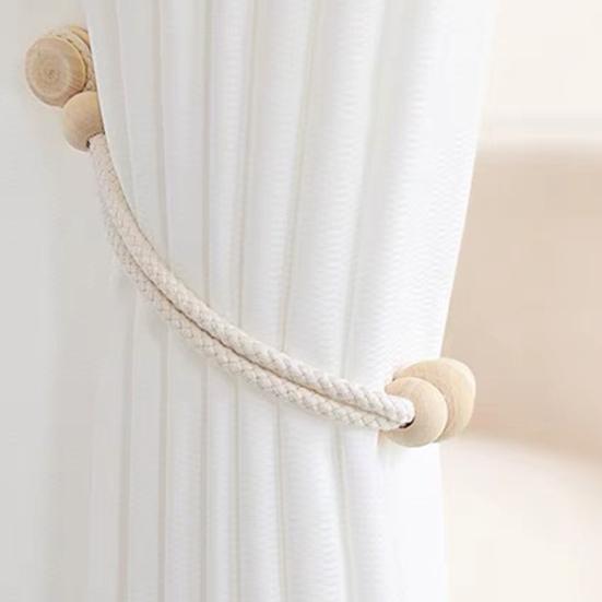 Magnetic Wood Beads Curtain Tieback, Farmhouse Rustic Window Curtain Holders Ties Backs, Handmade Decorative Drape Curtain Holdbacks