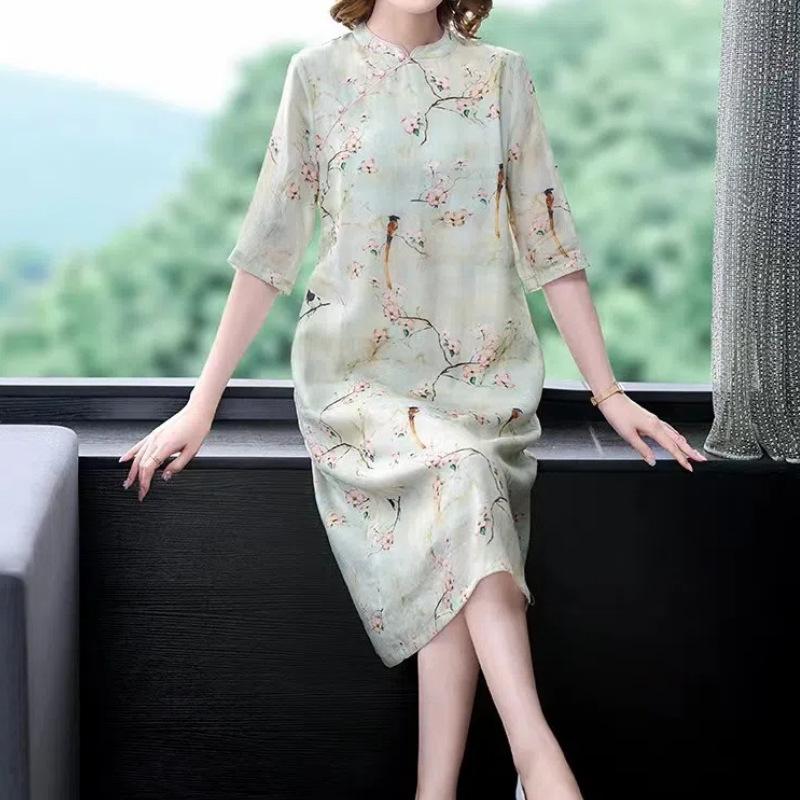 Retro Republic of China Improved Cheongsam Dress Printed Chinese Style Zen Women's Clothing Chinese Tea Clothing Women's Summer