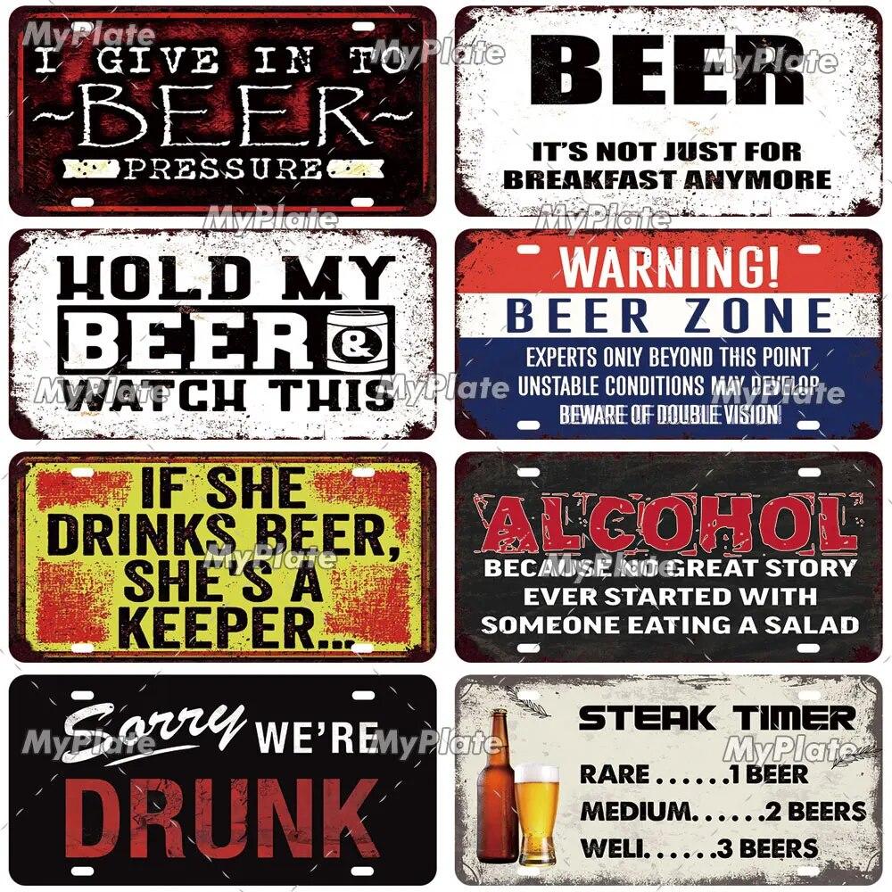 Drinking Beer Licenses Plate Garage Plaque Metal Tin Sign Decorative Car Plate For Living Room Door Club Garage Wall Decoration