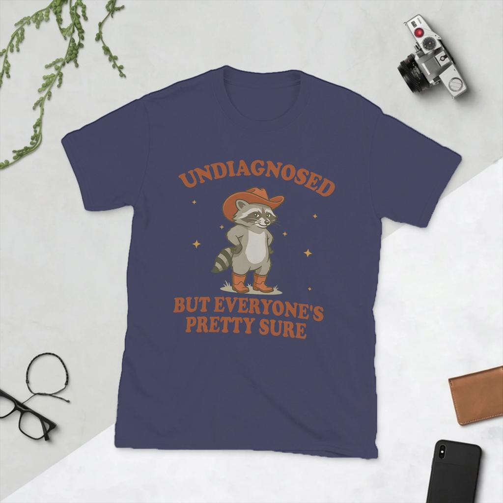 Funny Cowboy Raccoon Undiagnosed But Everyone Is Pretty Sure T Shirt For Unisex Cotton Funny Tshirt Crewneck Tee Shirt Tops Party