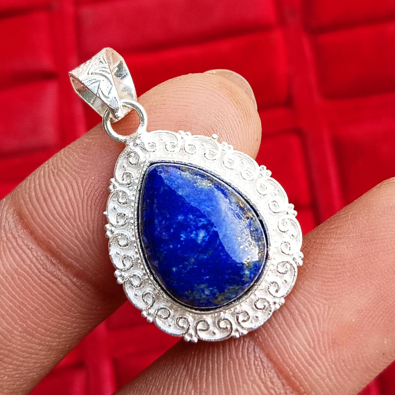 

Драгоценный камень лазурит из стерлингового серебра 925 пробы с покрытием унисекс груша богемные подвески ювелирные изделия M синий