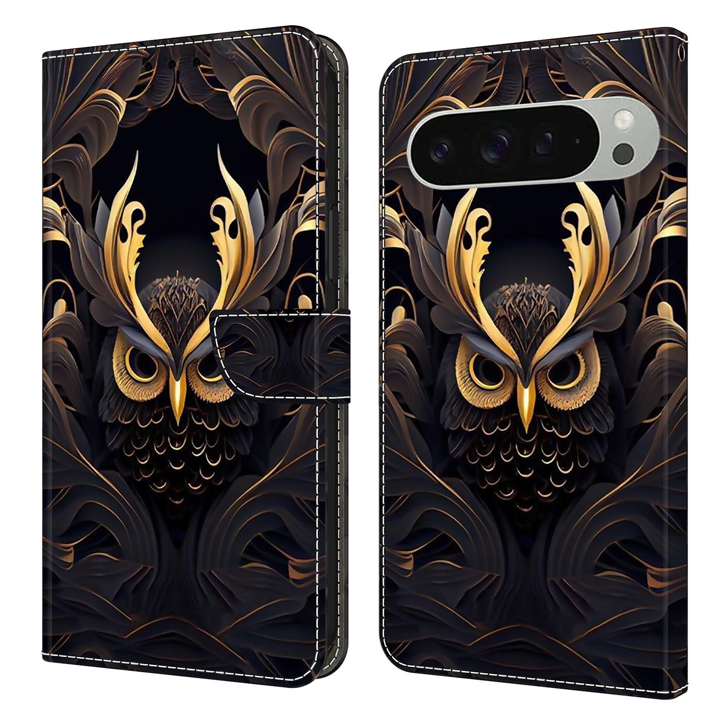 

For Google Pixel 10 Pro XL Wallet Case Pattern Printing PU Leather Flip Stand Phone Cover Owl
