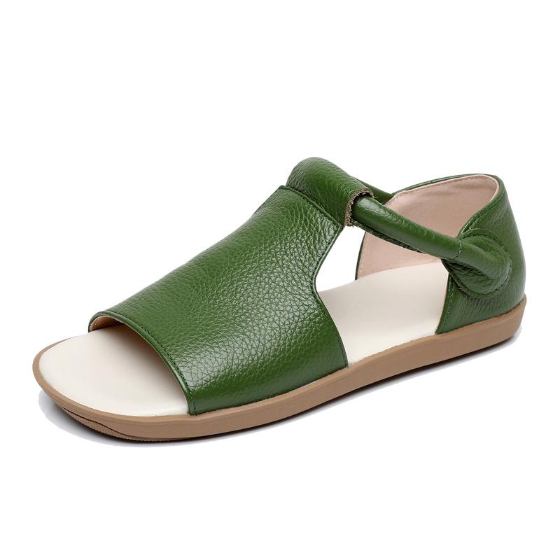 Leather Flat Bottomed Mother's Shoes Sandals with Soft Soles, Comfortable and Versatile, Exposed Toe, Anti Slip and Wear-resistant Women's Shoes