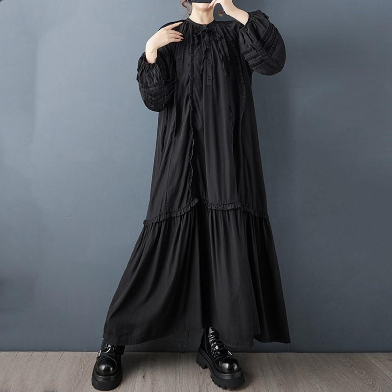 Langarm Übergröße Vintage Schwarz Neu in Kleidern für Frauen lässig locker Frühling Herbst Kleid