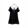 2024 Petite Black Dress with Doll Collar: Loose Fit, Slimming, Flesh-Covering Short Sleeves