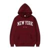 NEW YORK Letter USA City Print Hoody Men Fashion Casual Długie rękawy Kaptur Luźny Oversize Bluza z kapturem Street Bluza