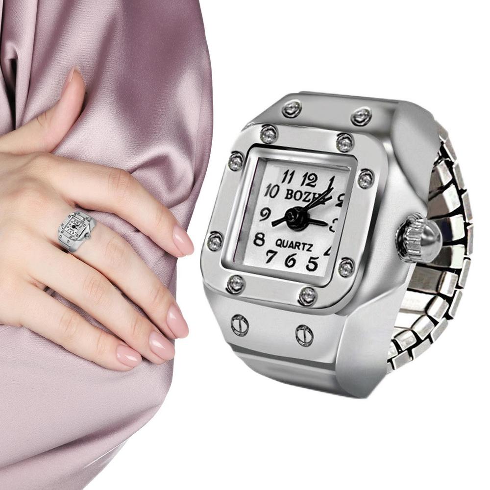 Orologio da dito punk vintage Mini cinturino elastico in lega Orologi Anelli per coppie Orologio per gioielli Orologio al quarzo romano retrò Anello per donna e ragazza