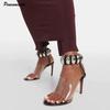 Summer New  Transparent PVC Women Sandals Sequined Ankle Bracelet Stiletto High heels Gladiator Sandalias Shoes