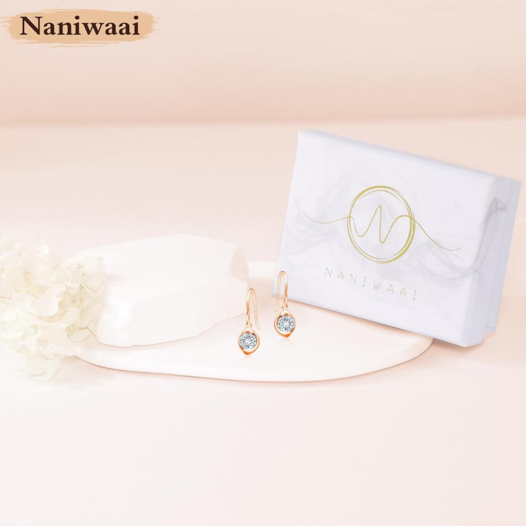 Naniwaai Earrings for High Quality Dangling Flower Pink Gold For Pink Gold Women, Popular, Zirconia, Hook, Earrings, Rose, Silver, Hypoallergenic,