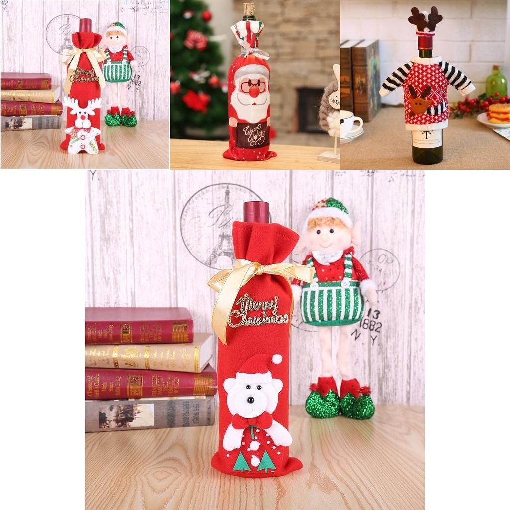 Charming Red Wine Bottle Cover Bags With Santa Claus And Snowman For Holiday Cheer
