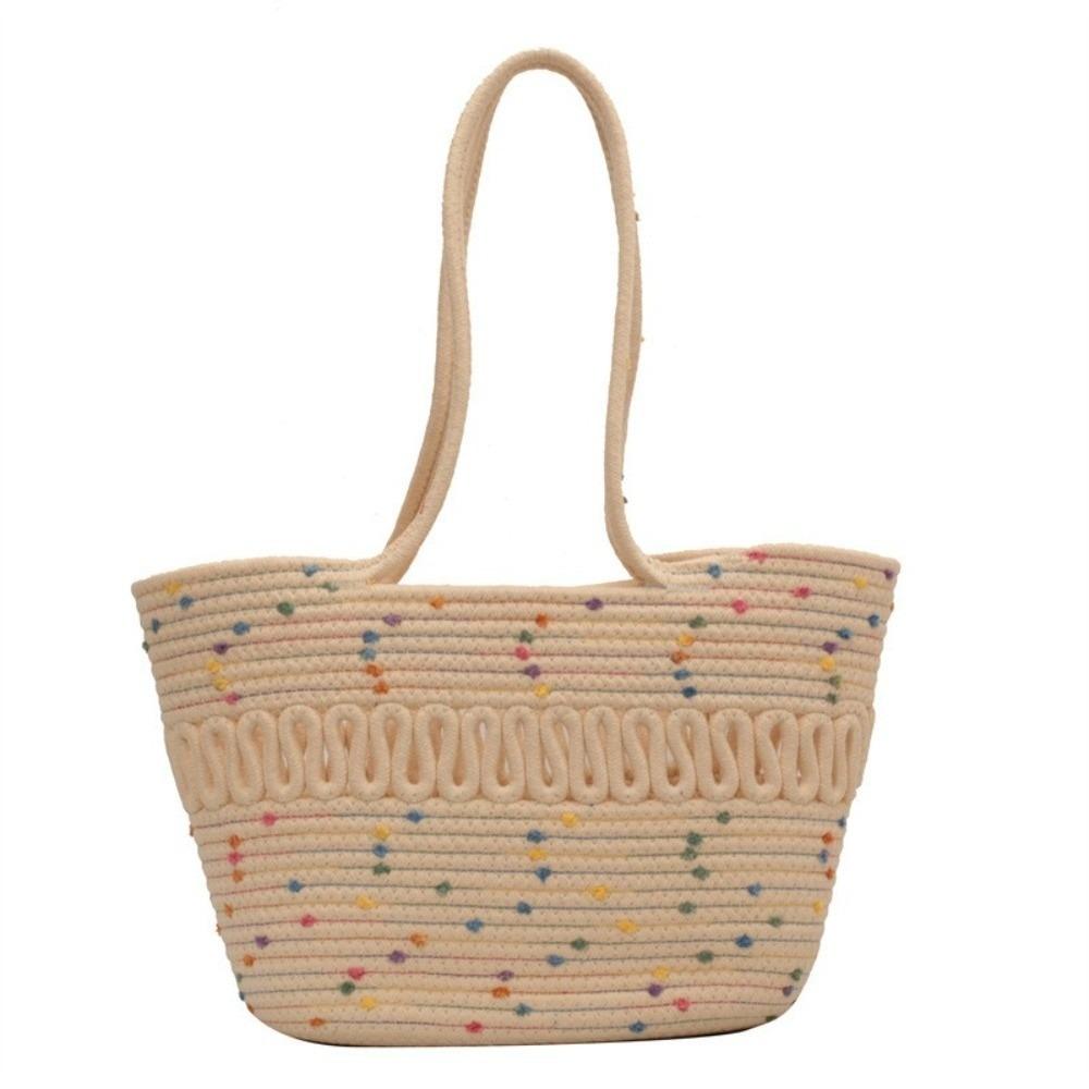 Knitted Woven Tote Bag Hollow Women Handbag Storage Basket Bag Weave Straw Bag  Travel разноцветный/бежевый