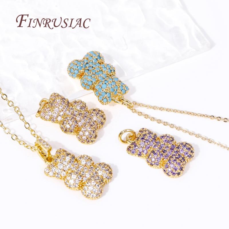18K Gold Plated Brass Pave Zircon Bear Pendant Necklace Fashion Luxury Women's Necklaces Trendy Jewelry Accessories Gifts