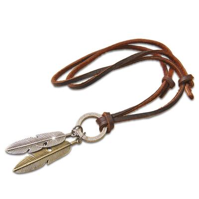 Doppelte Feder Adlerfeder Halskette Feder Flügel Anhänger Halskette Langes Lederband Accessoires Tag [Richapex] Herren Herren Vaters