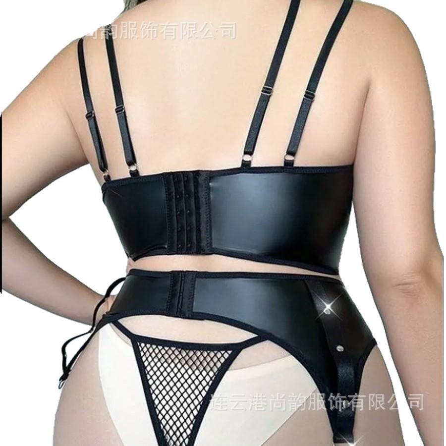 Sexy lingerie, sexy leather jacket, uniform set, pure temptation, no need to remove, hot bed outfit with underwire