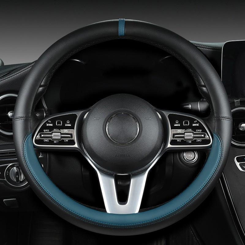 Full Leather Cover for All Seasons Auto Steering Wheel Cover Non-slip D-shaped Breathable Car Steering Wheel Protector