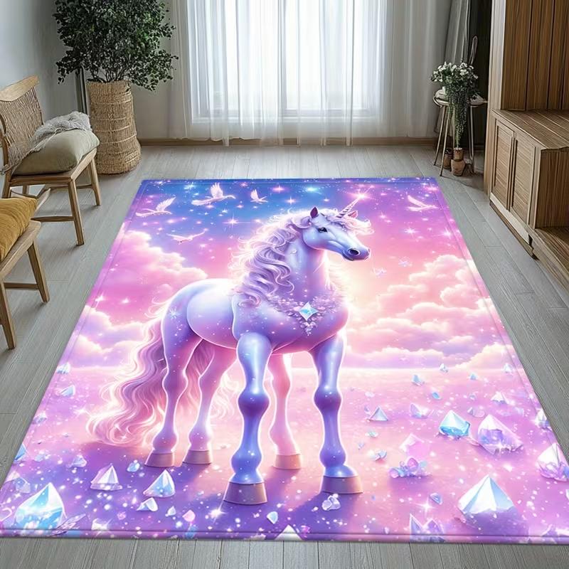 Magical Unicorn Pink Cloud Fantasy Carpet Soft Play Mat for Girls Room Nursery Bedroom Floor Mat Home Decor Rug Gifts