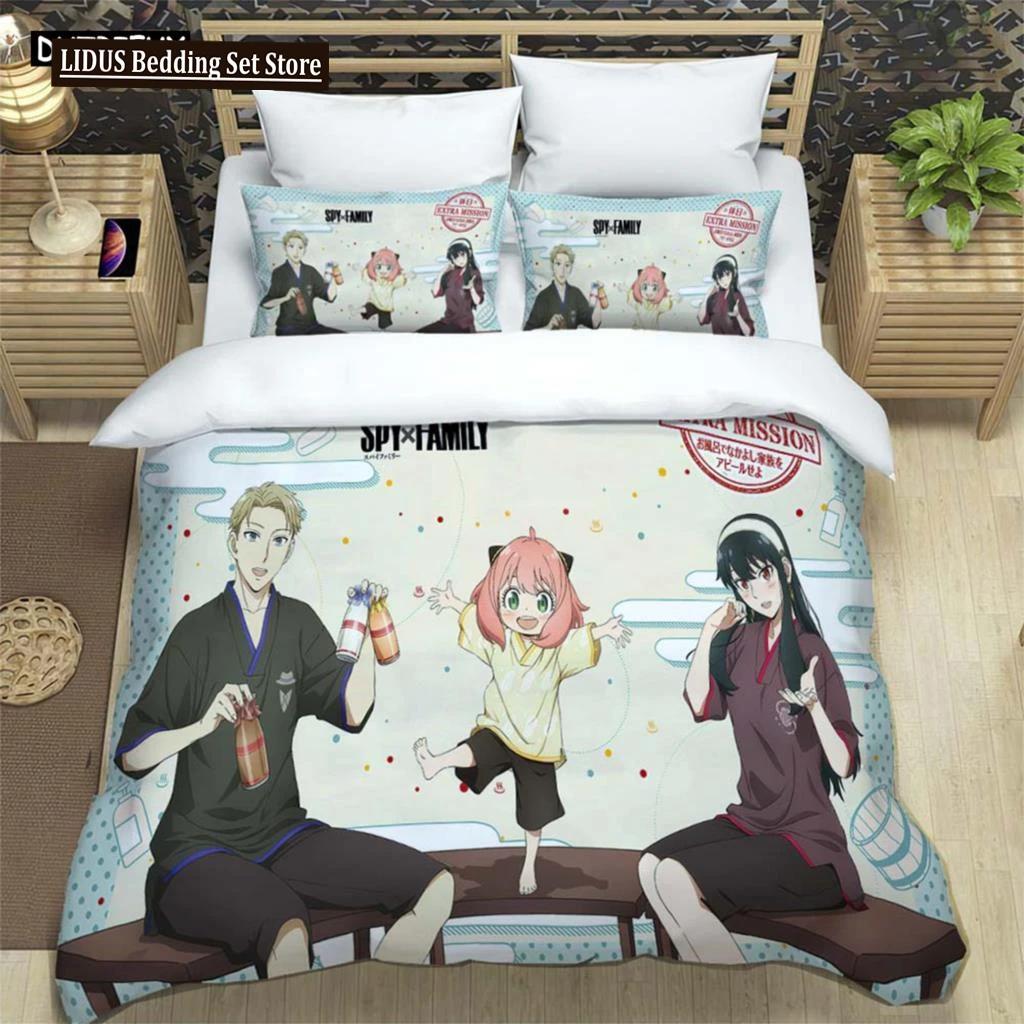 

SPY × FAMILY Комплект постельного белья из полиэстера с цифровой печатью, три предмета, мягкий, высококачественный, удобный и мягкий, подарки для пар 218x177cm 86x70in