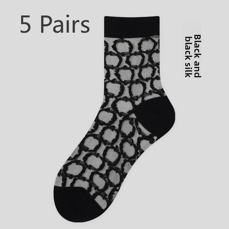 5 Pairs Girls Small Fresh Ring Glass Stockings Children's Summer Hollow Hollow Mesh Breathable Crystal Pile Socks