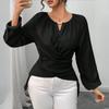 Women's Cute Printed Work Clothes V-neck Double Layer Pockets Basic Long  Sleeve Top Pullover Valentines