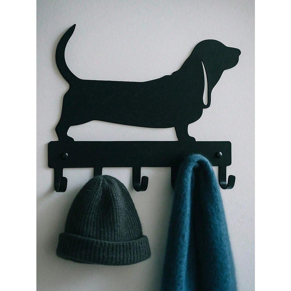 Wrought Iron Single Hook Wall Mount, Black Dog Leash Key Holder, Rustproof Farmhouse Entryway Organizer, Minimalist Home Decor for Kitchen Bathroom