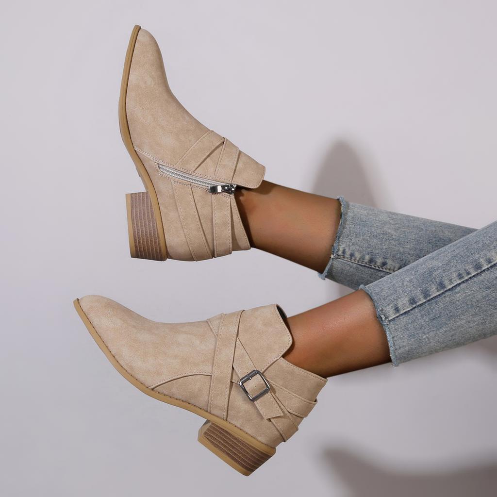 2025 New Boots Leather Women Retro Short Boots for Women Autumn and Winter New Large Size Medium Heel Thick Heel Ankle Boots
