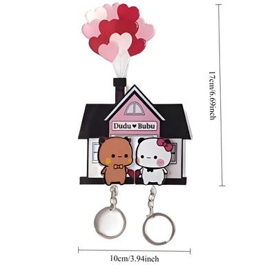 Panda Bubu and Dudu Acrylic Keychain Ctue Fridge Magnet Wall Hanger Cartoon Panda Key Charm Hooks Pendant Accessory Couple Gift