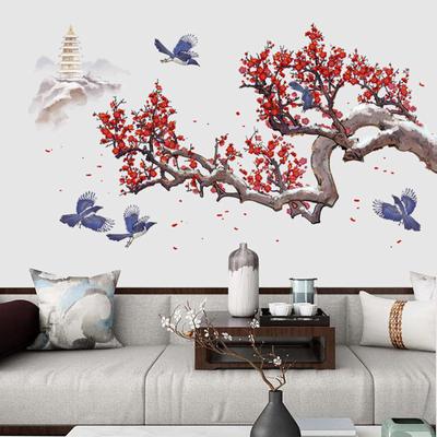 Plum Blossom Wall Stickers Wallpaper Decorative Murals Waterproof Self Sticky Chinese Ink Paint Art