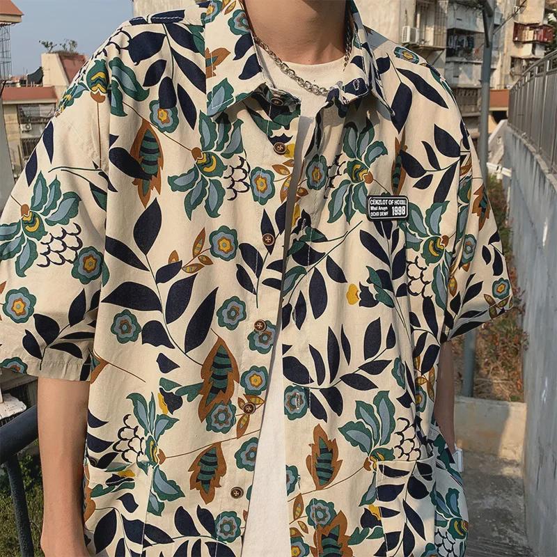 Męska koszula hawajska retro z krótkim rękawem w stylu japońskiego hip-hopu casual
