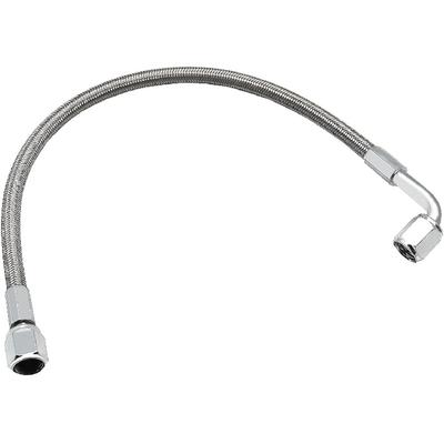 551871 4AN Turbo Oil Feed Line 12" Length Stainless Steel Braided AN4 90 Degree End Straight Hose End 4AN Pressure Stainless Remote Turbocharger Oil