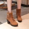 Autumn and Winter New Fashion Rhinestone Decoration Solid Color Wool Mouth Square Heel Round Head Short Boots Fashion Boots